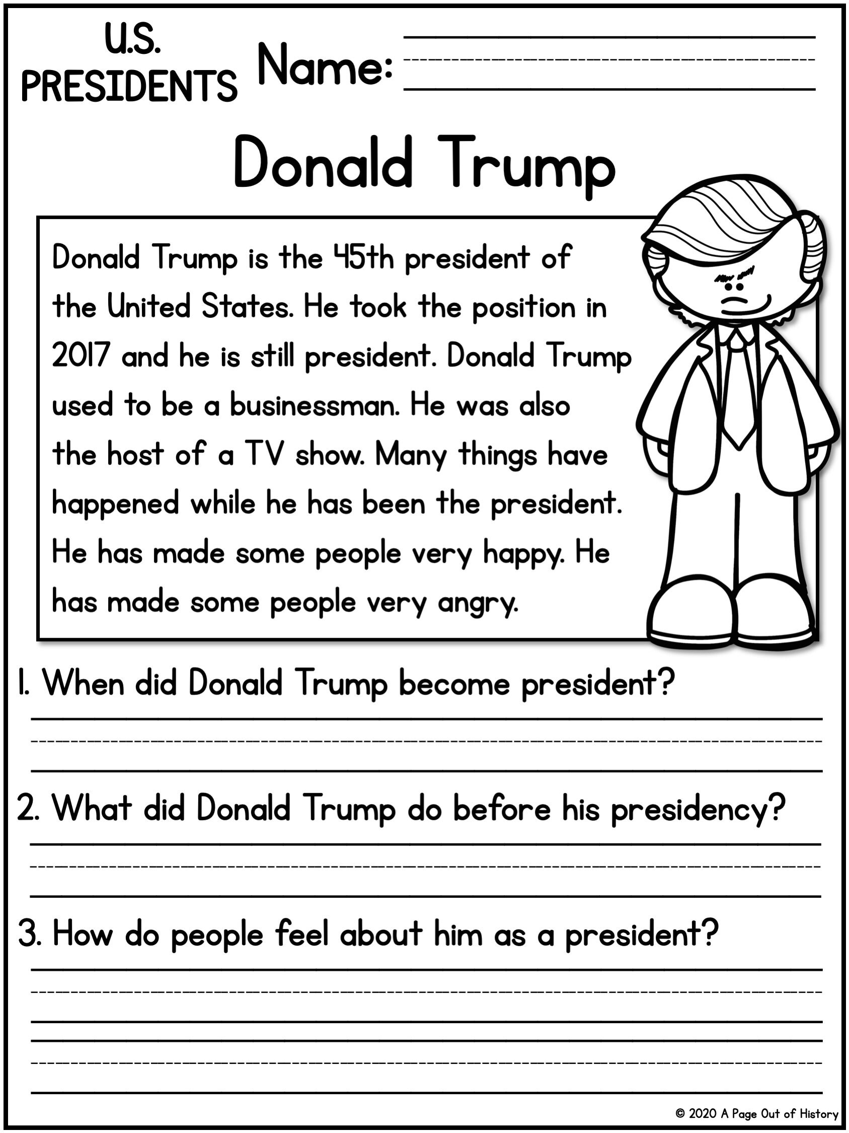 United States Presidents Reading Comprehension Passages K2 Etsy