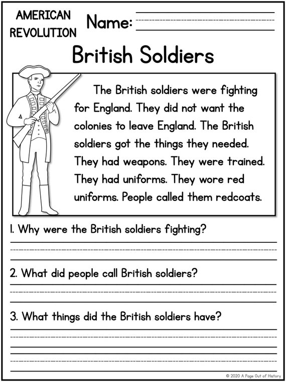 worksheets american revolution