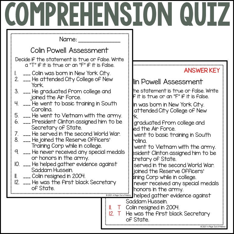 Colin Powell Biography Unit Pack, Social Studies Reading Passages ...