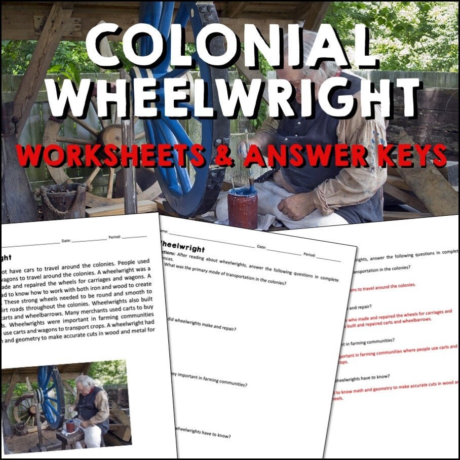 Colonial Wheelwright Reading Worksheets and Answer Keys, American ...
