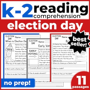 1st 2nd Grade Reading Comprehension | Election Day Passages & Questions | Classroom, Homeschool | No Prep Printable | Standards-Aligned