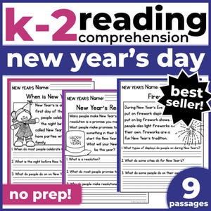 1st 2nd Grade Reading Comprehension | New Years Passages & Questions | Classroom, Homeschool | No Prep Printable | Standards-Aligned