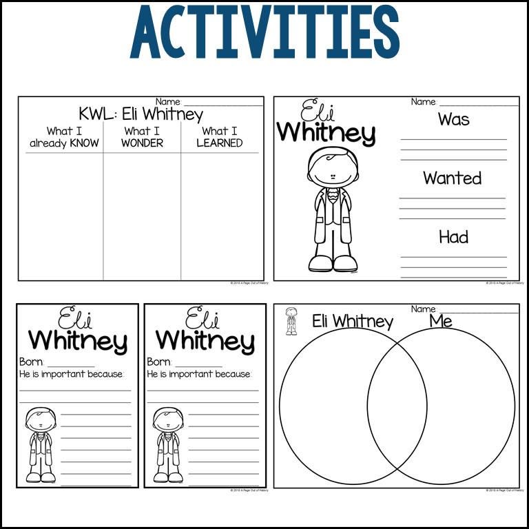 Eli Whitney Biography Pack, Reading Comprehension Worksheet, Biography ...