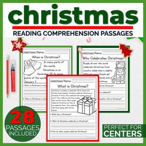 K-2 Reading Practice Passages, Christmas Sheets, 1st 2nd Grade Activity Pages for Kids, Digital Fluency Homeschool Pages, No Prep Printable