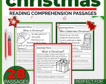 K-2 Reading Practice Passages, Christmas Sheets, 1st 2nd Grade Activity Pages for Kids, Digital Fluency Homeschool Pages, No Prep Printable