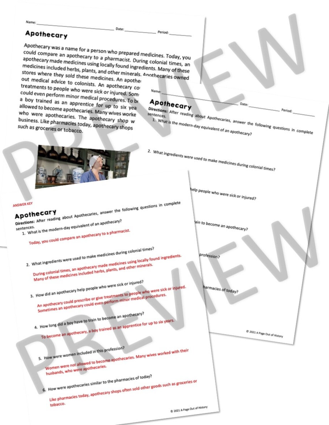 Colonial Apothecary Reading Worksheets and Answer Keys | 6-12 ...