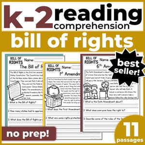 K-2 Reading Practice 1st 2nd Grade | Bill of Rights Passages & Questions | Homeschool, Classroom | No-Prep Printable | Fluency