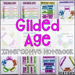 Interaktiv anteckningsbok från Gilded Age, historielektionsplaner för hemundervisning, frågor med svar, aktivitetsbok för barn, digital PDF-nedladdning