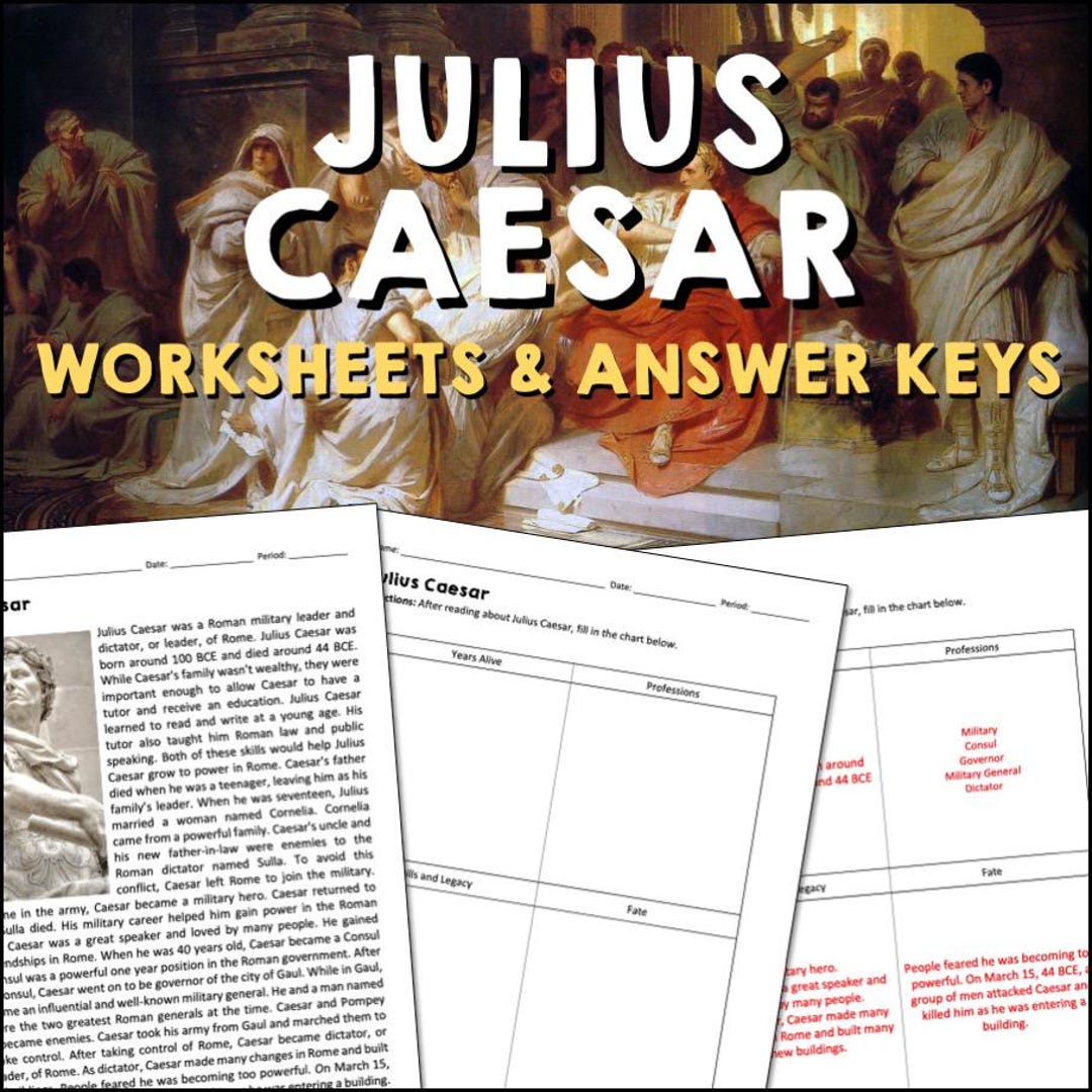 Julius Caesar Ancient Rome Reading Worksheets and Answer Keys, Reading ...