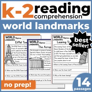 K-2 Reading Practice 1st 2nd Grade | Famous World Landmarks Passages & Questions | Homeschool, Classroom | No-Prep Printable | History