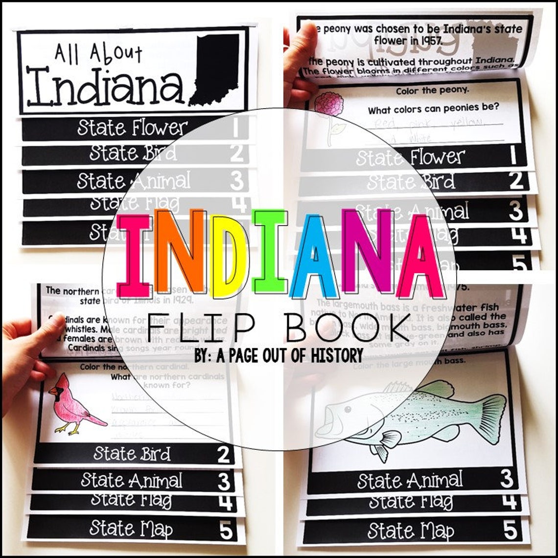 Indiana Language Writing Indiana State Lesson Flipbook: Symbols, Map, Flag, Reading & Writing ...