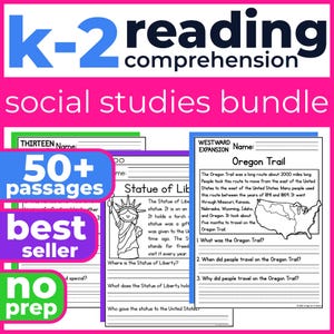 Back to School Reading Practice Bundle | 1st 2nd Grade Comprehension Passages: 50 No Prep Print & Go Fluency Worksheets ELA Activity