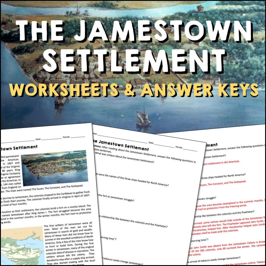 Jamestown Settlement Reading Worksheets and Answer Keys 612 Homeschool American History