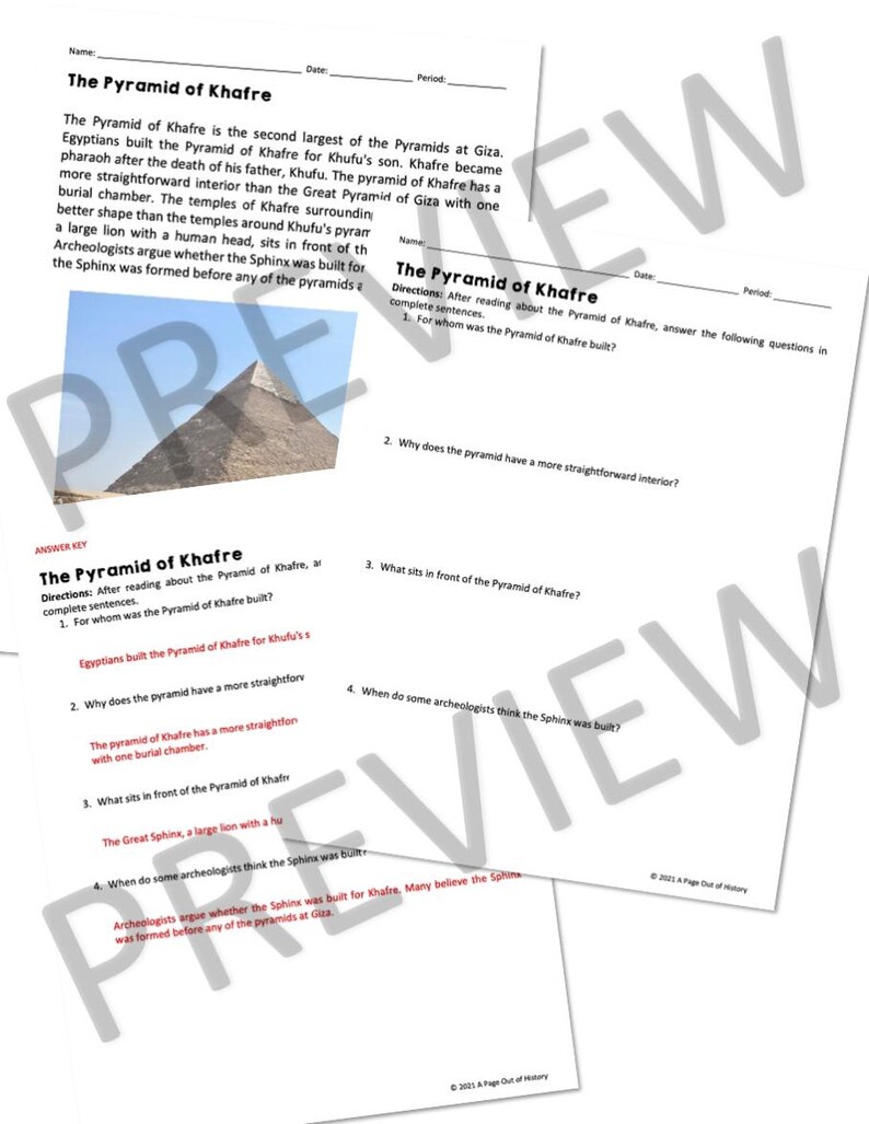 The Pyramid of Khafre Reading Practice Worksheets, Kids Activity Book ...
