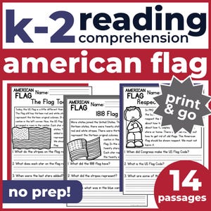 K-2 Reading Practice 1st 2nd Grade | American Flag Passages & Questions | Homeschool, Classroom | No-Prep Printable | Fluency