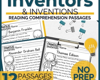 K-2 Famous Inventors Inventions Reading Comprehension Passages & Questions, Educational Activities Worksheets for Homeschool and Classroom