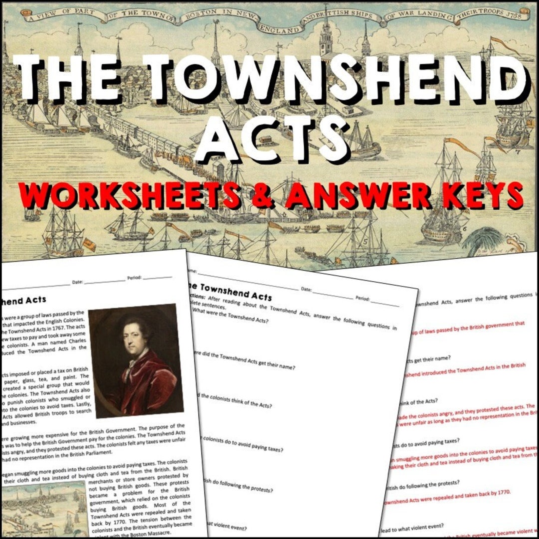 Townshend Acts Reading Worksheets and Answer Keys | 6-12 | Homeschool