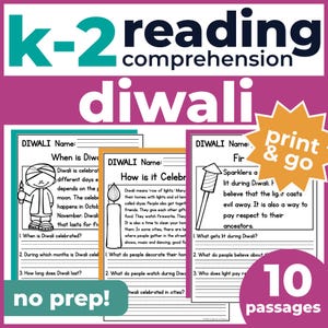 1st 2nd Grade Reading Comprehension | Diwali Holidays Passages & Questions | Classroom, Homeschool | No Prep Printable | Standards-Aligned