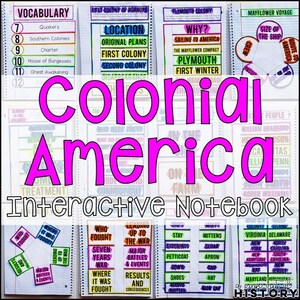 Könnte beinhalten: Ein farbenfrohes interaktives Notizbuch zum Lernen über das koloniale Amerika. Das Notizbuch enthält Abschnitte zu Vokabeln, Lage, warum, die Mayflower-Reise und Behandlung. Das Notizbuch enthält auch einen Abschnitt über den Siebenjährigen Krieg, die Vorbereitung auf den Krieg, wichtige Schlachten und Ereignisse, Ergebnisse und Folgen sowie wer gekämpft hat.