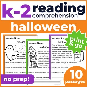 1st 2nd Grade Reading Comprehension | Halloween Passages & Questions | Classroom, Homeschool | No Prep Printable | Standards-Aligned