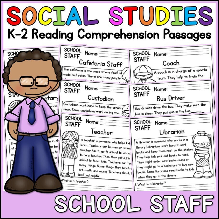 School Staff Reading Comprehension Passages K-2 Homeschool - Etsy