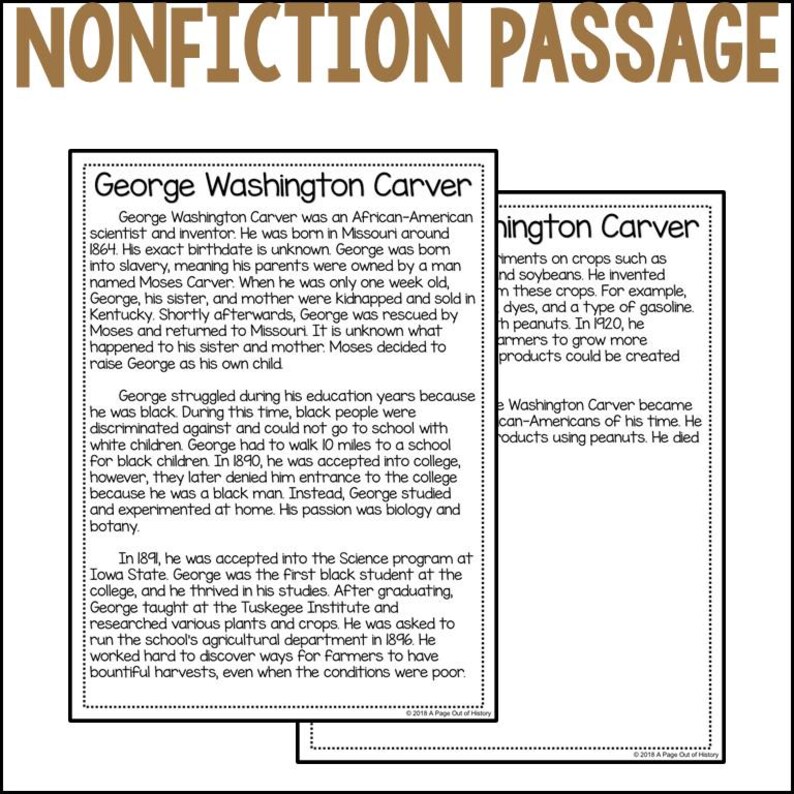 George Washington Carver Biography Unit, Reading Comprehension Passages ...