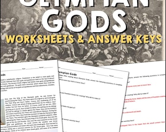 Schede di comprensione della lettura sugli dei dell'Olimpo, schede di lavoro sulla mitologia greca per bambini, religione greca antica, attività di homeschooling per la sesta elementare