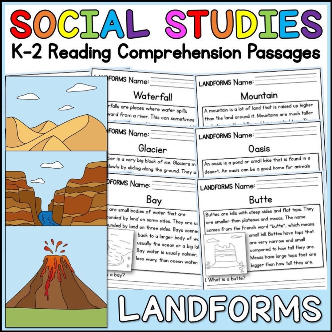 Landforms　Comprehension　Buy　Reading　K-2　Passages　in　Homeschool　Online　India　Etsy