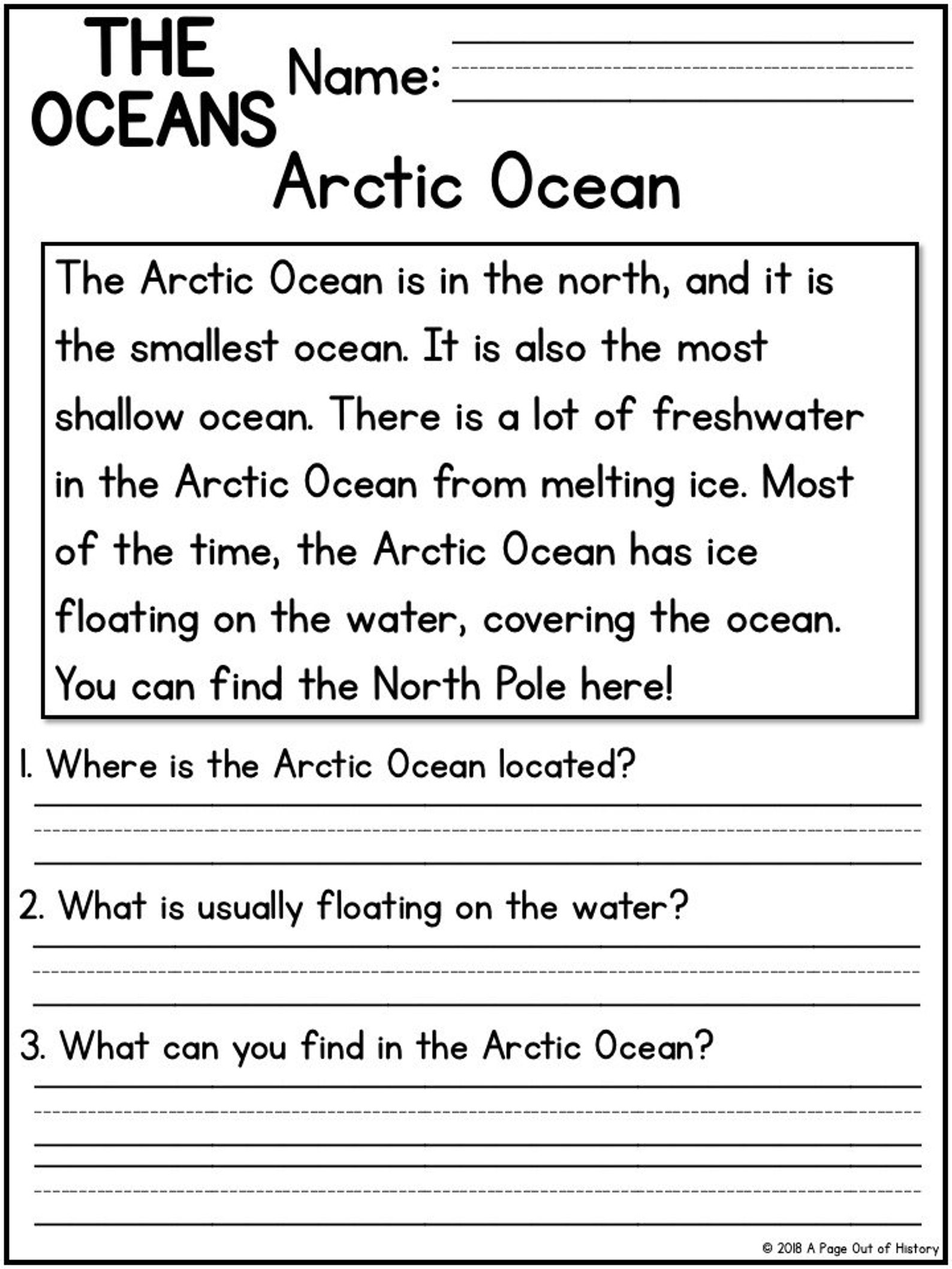 Oceans Reading Comprehension Passages K-2 Homeschool | Etsy