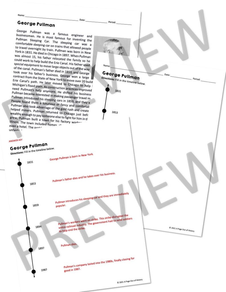 George Pullman Gilded Age Reading Worksheets & Answer Keys, American ...