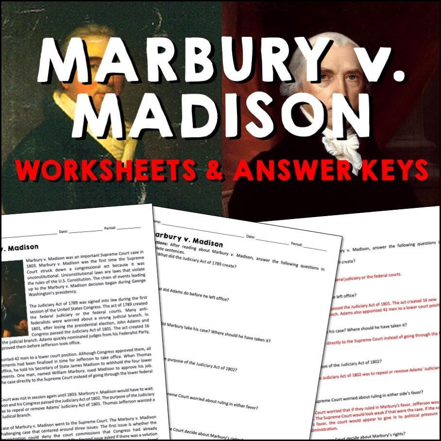 Marbury Madison Early American Republic Reading Worksheets and