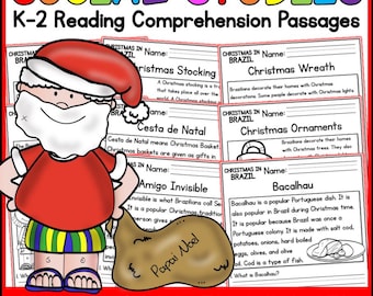 K-2 Christmas in Brazil Reading Comprehension Passage and Answer Key, Holiday Activities for Kids, Homeschool Fluency Practices Worksheets