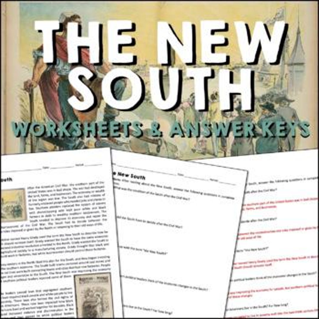 The New South Gilded Age Reading Comprehension Worksheets, Passages for ...
