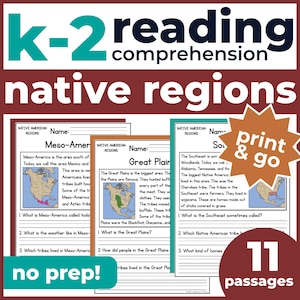 Native American Indigenous Regions Reading Comprehension Passages, Questions K-2