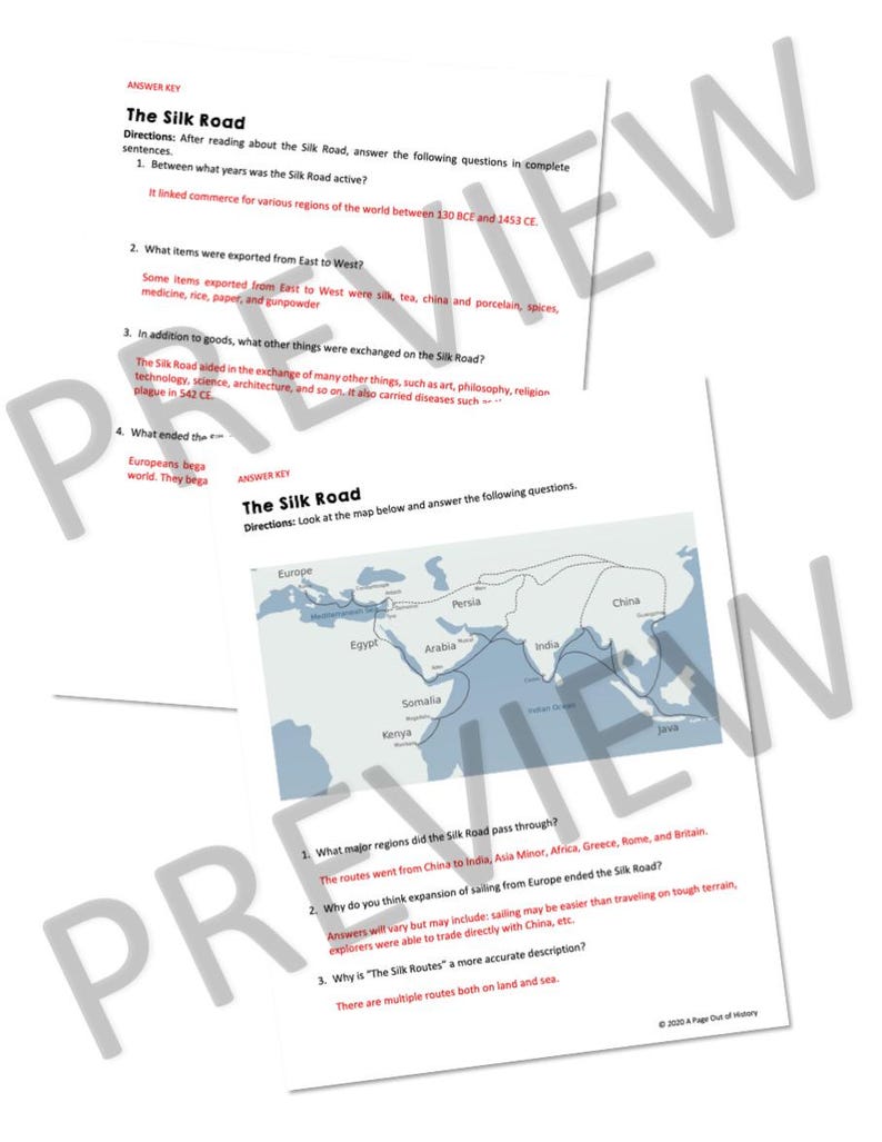 Silk Road Activity Passages, Marco Polo and Kublai Khan Worksheets ...