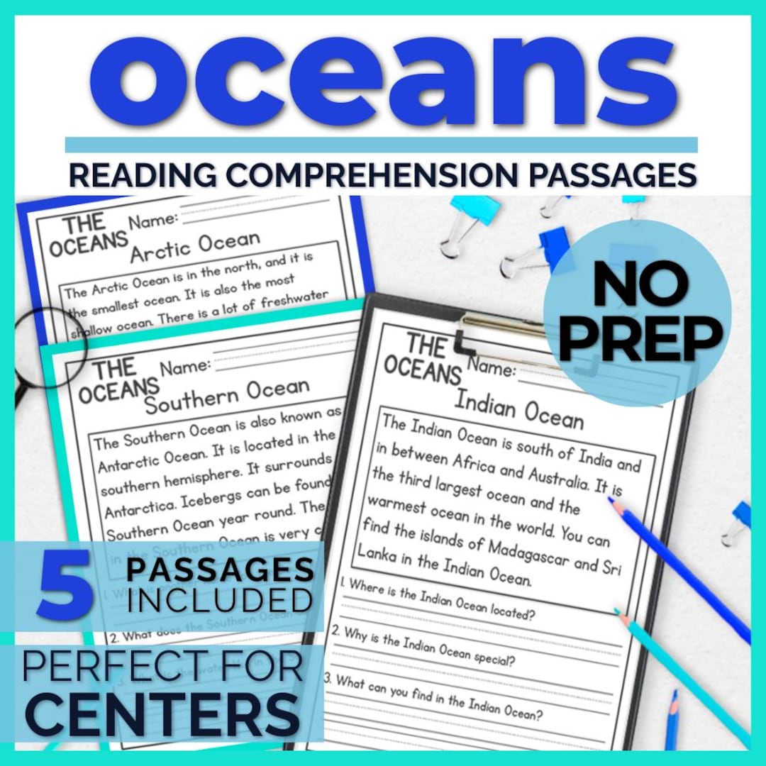 Oceans Reading Comprehension Passages Questions Geography Maps Science ...