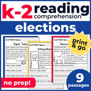 K-2 Reading Practice 1st 2nd Grade | Elections Passages & Questions | Homeschool, Classroom | No-Prep Printable | Fluency