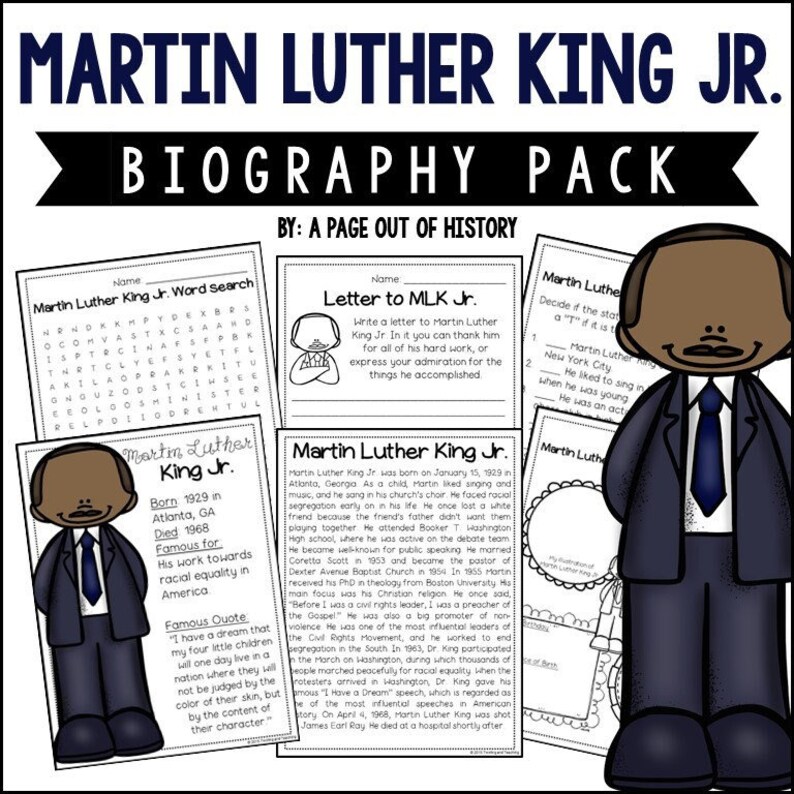 Martin Luther King Jr Biography Unit Pack | 3-5 | Homeschool | Social ...