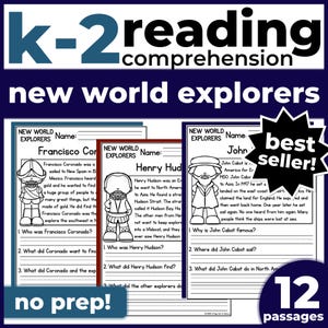 K-2 Reading Practice 1st 2nd Grade | New World Explorers Passages & Questions | Homeschool, Classroom | No-Prep Printable | World History