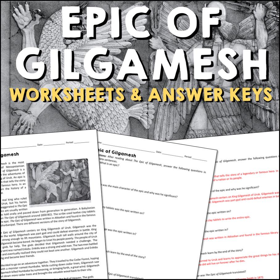 Epic of Gilgamesh Reading Practice Worksheets, Social Studies ...