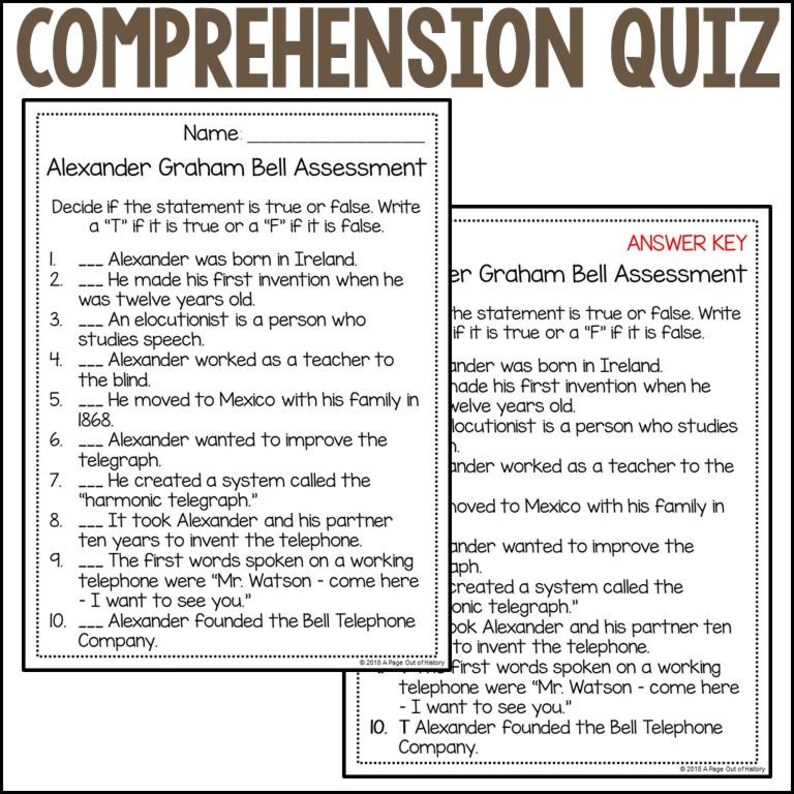 Alexander Graham Bell Worksheets for Kids, Biography Reading ...