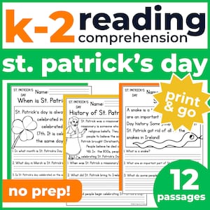1st 2nd Grade Reading Comprehension | St. Patricks Day Passages & Questions | Classroom, Homeschool | No Prep Printable | Standards-Aligned
