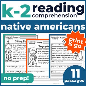 K-2 Reading Practice 1st 2nd Grade | Famous Native Americans Passages & Questions | Homeschool, Classroom | No-Prep Printable | Fluency