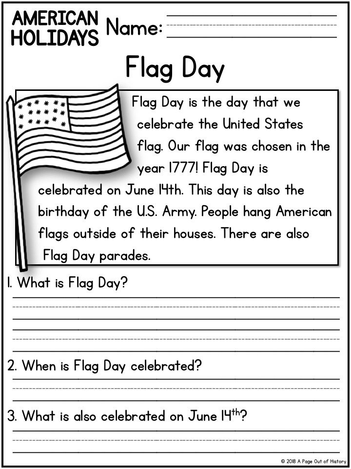 American Holidays Reading Comprehension Passages K-2 | Etsy