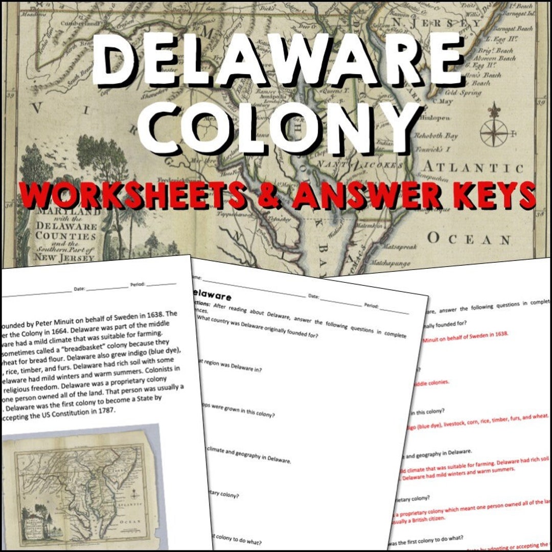 Delaware Colony Reading Worksheets and Answer Keys, US History Passages ...