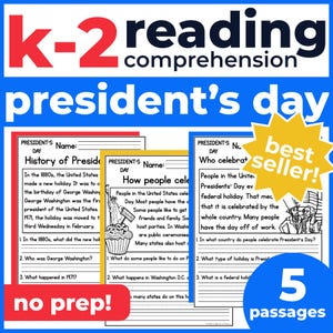 1st 2nd Grade Reading Comprehension | Presidents Day Passages & Questions | Classroom, Homeschool | No Prep Printable | Standards-Aligned