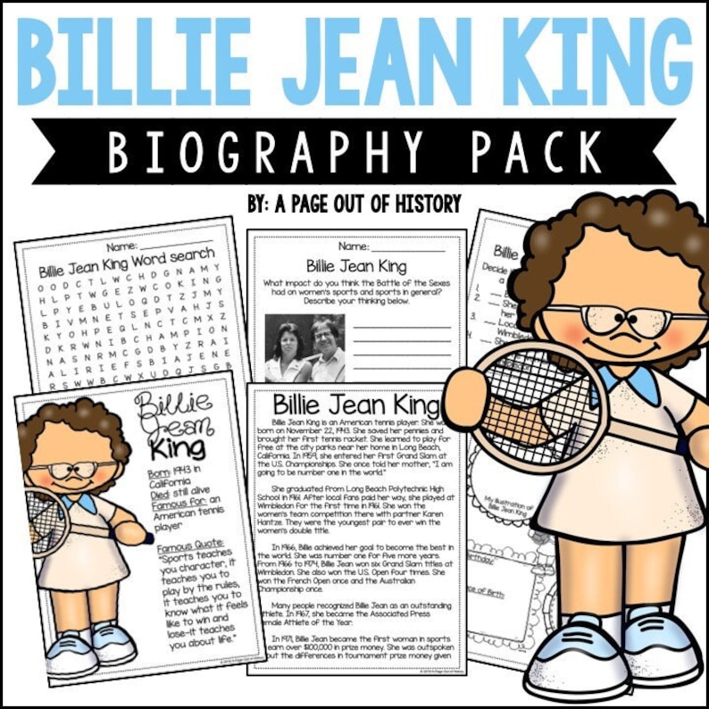 Billie Jean King No Prep Printable Biography Activities | Reading ...