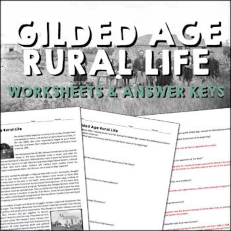 Rural Life During the Gilded Age Reading Comprehension Worksheets ...