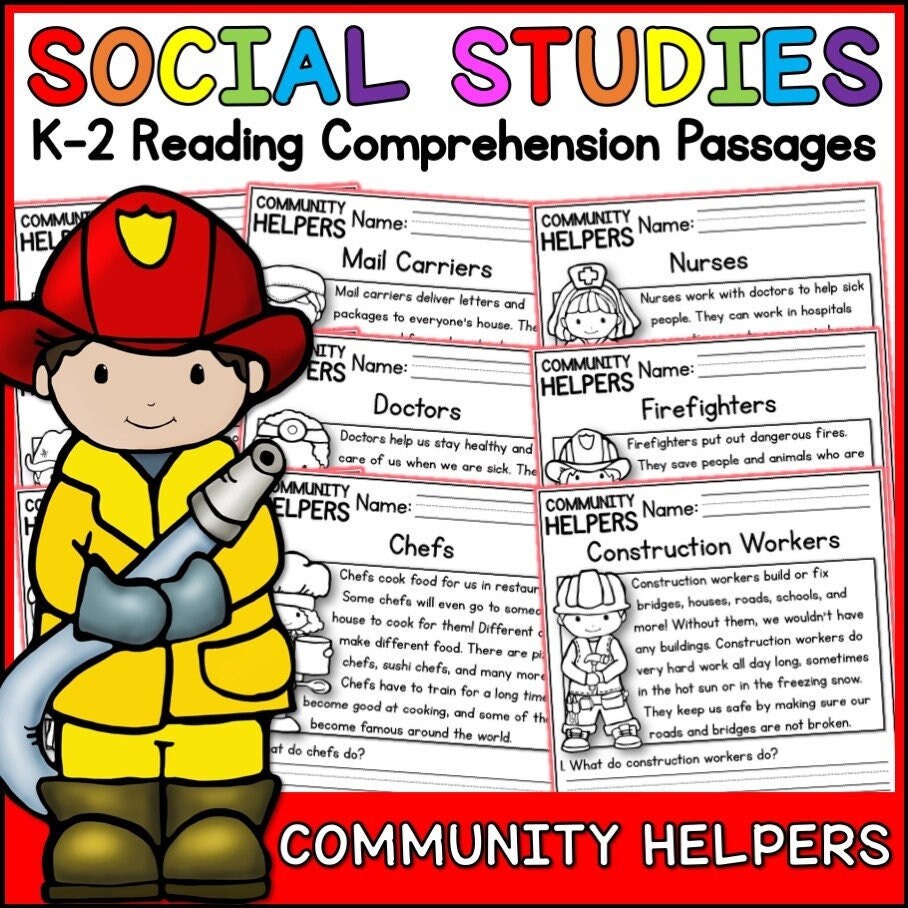 community helpers reading comprehension passages k 2 etsy