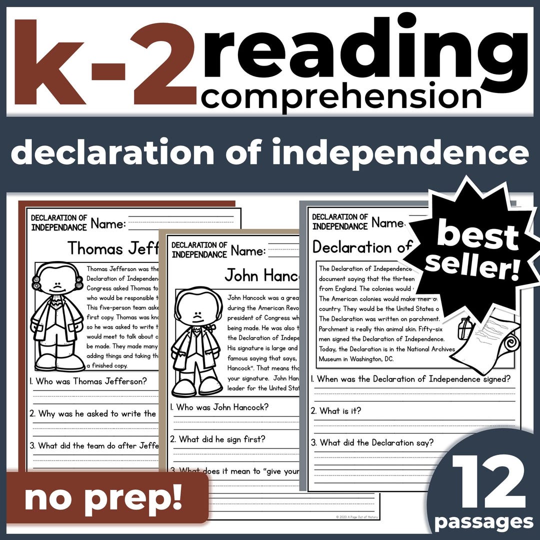 K-2 Reading Practice 1st 2nd Grade | Declaration of Independence ...